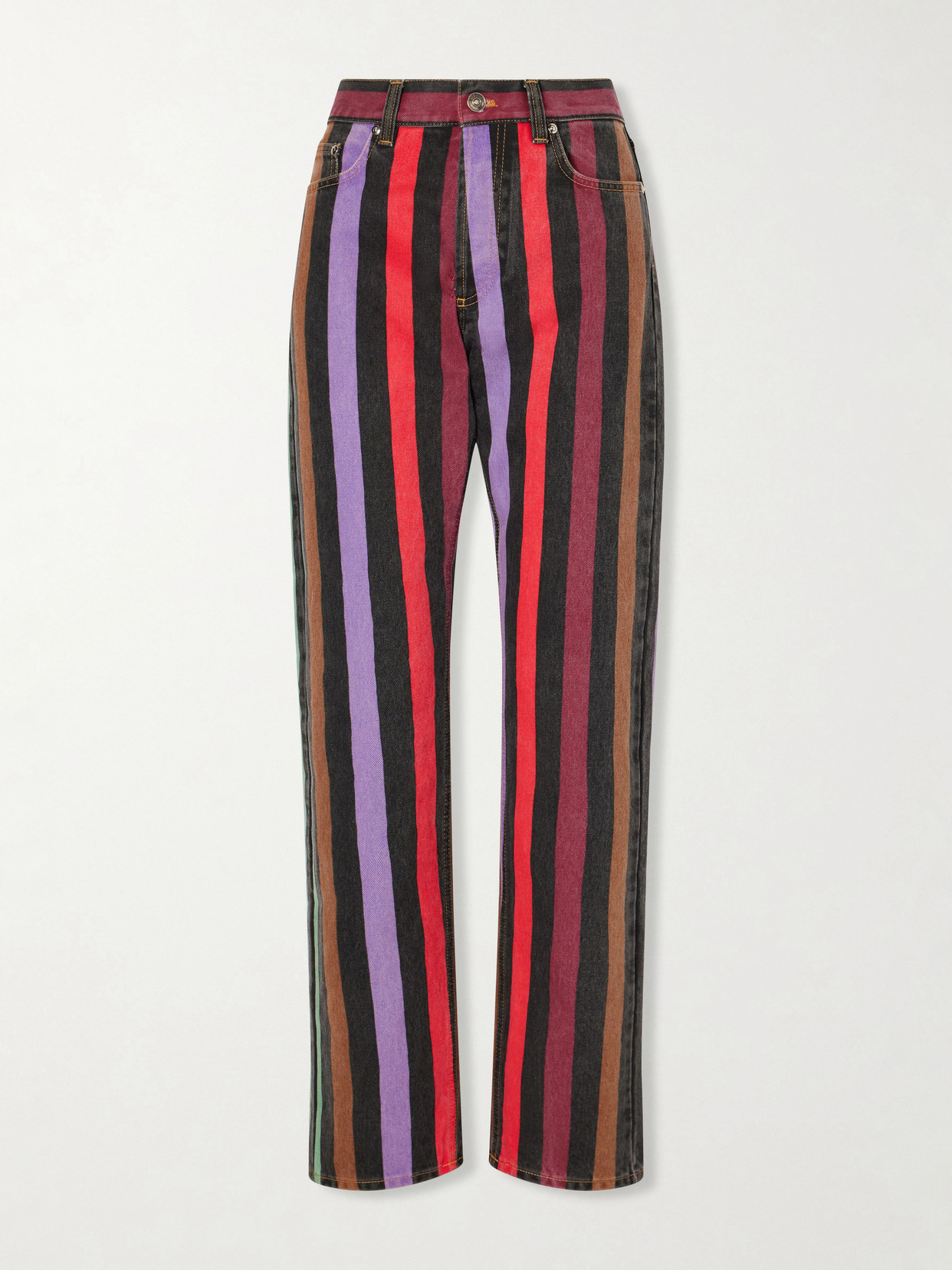 Versace Striped Mid-rise Straight-leg Cotton Jeans In Multi