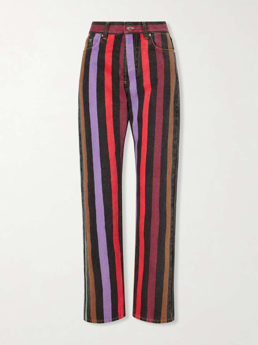 Versace Striped Mid-rise Straight-leg Cotton Jeans