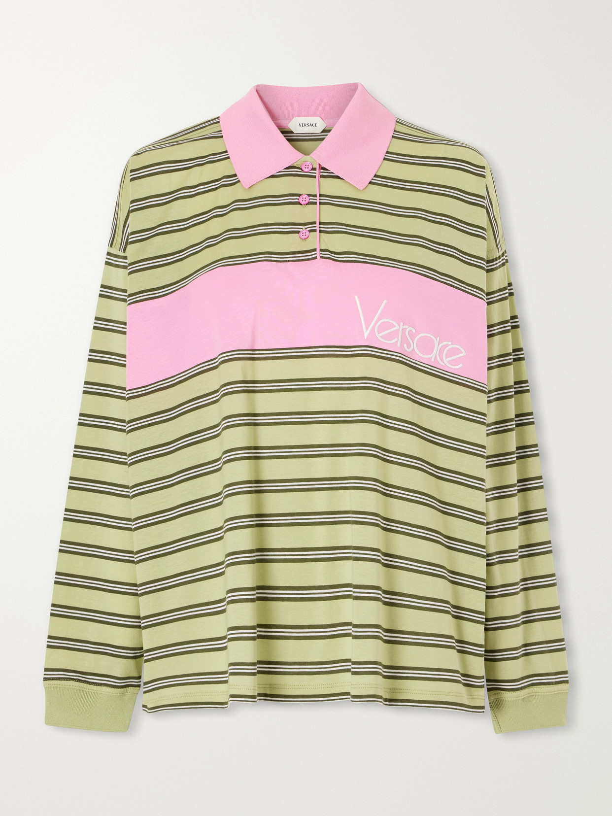 Versace - Logo-embroidered Striped Cotton-jersey Polo Shirt - Brown
