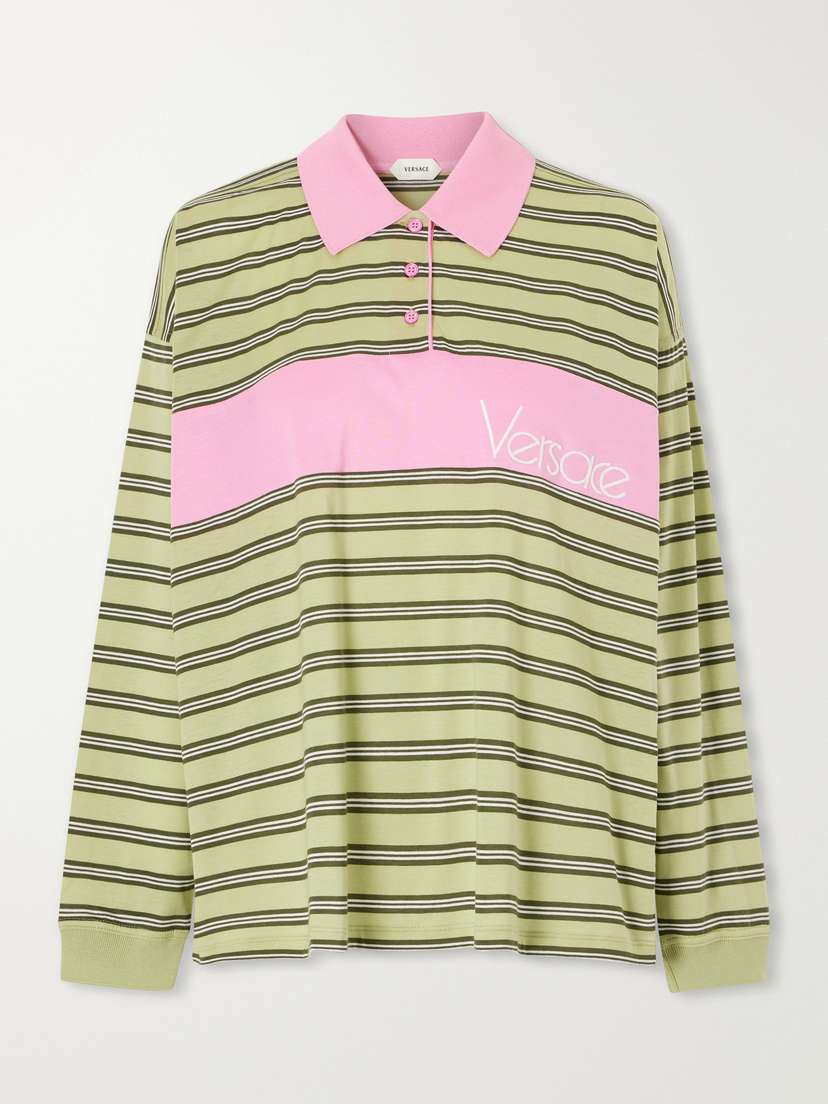 Versace Logo-embroidered Striped Cotton-jersey Polo Shirt