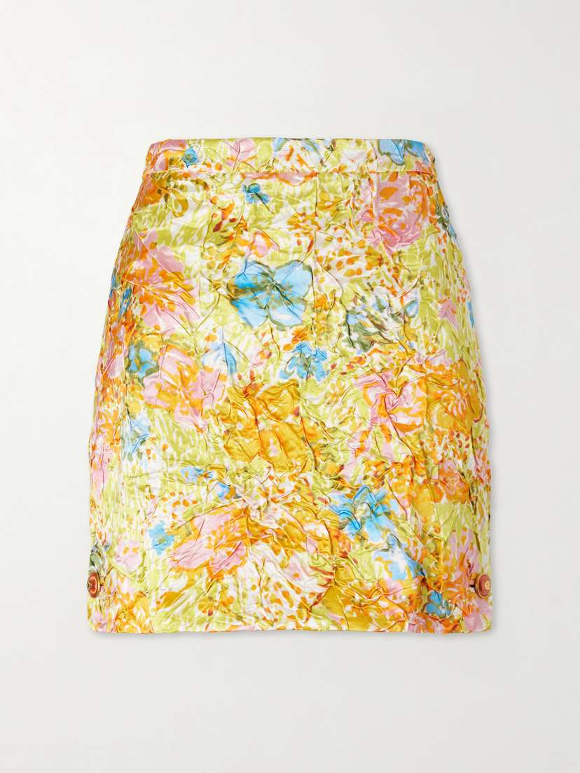 Versace Floral-print Crinkled Silk-duchesse Mini Skirt