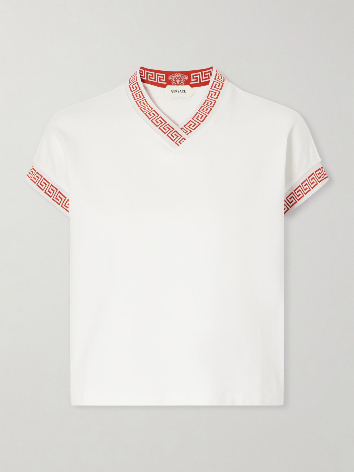 Versace Logo-jacquard Cotton-blend Jersey T-shirt In White