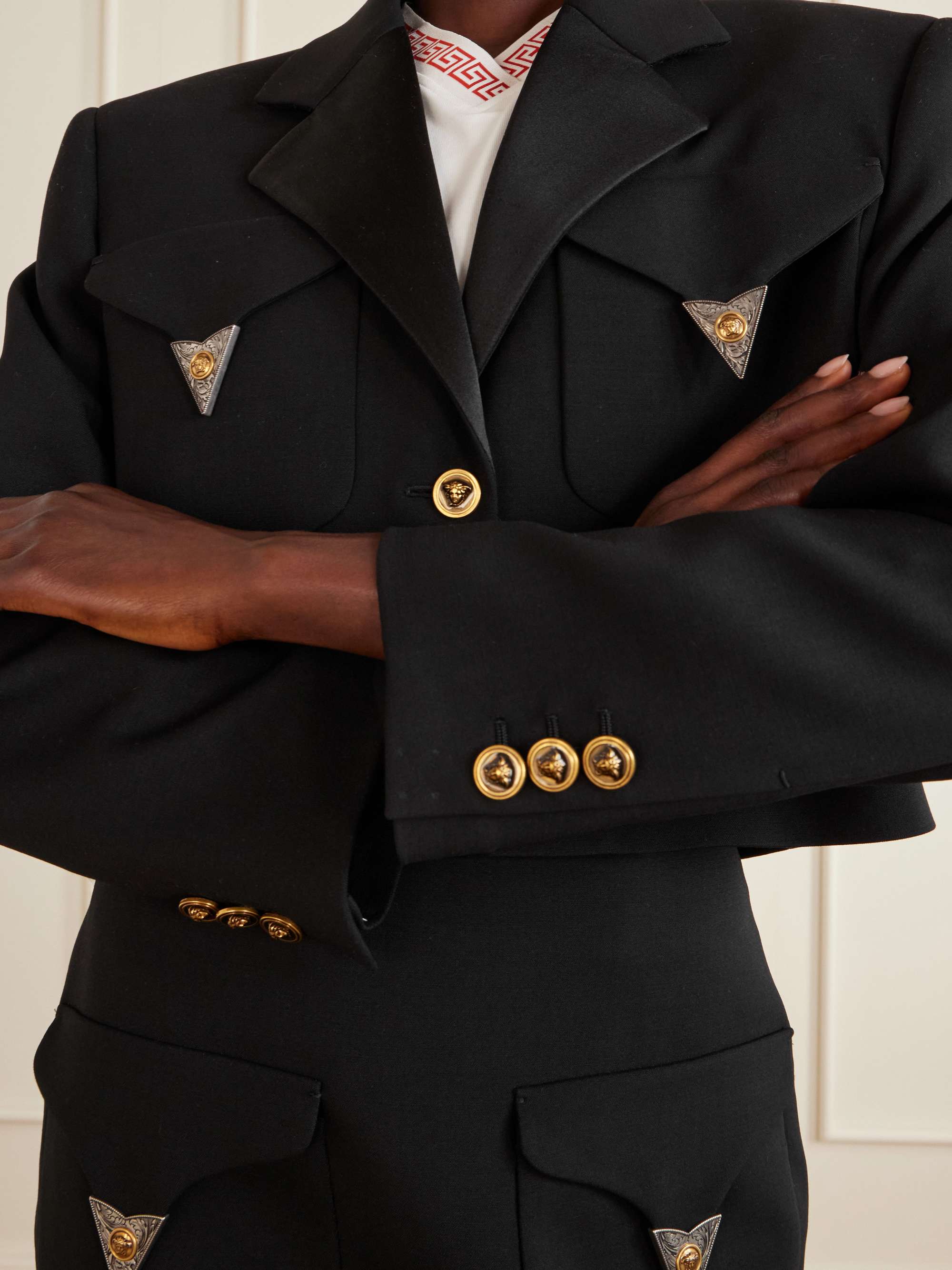 VERSACE Medusa-embellished cropped wool jacket | NET-A-PORTER