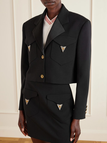 Versace Medusa-embellished cropped wool jacket