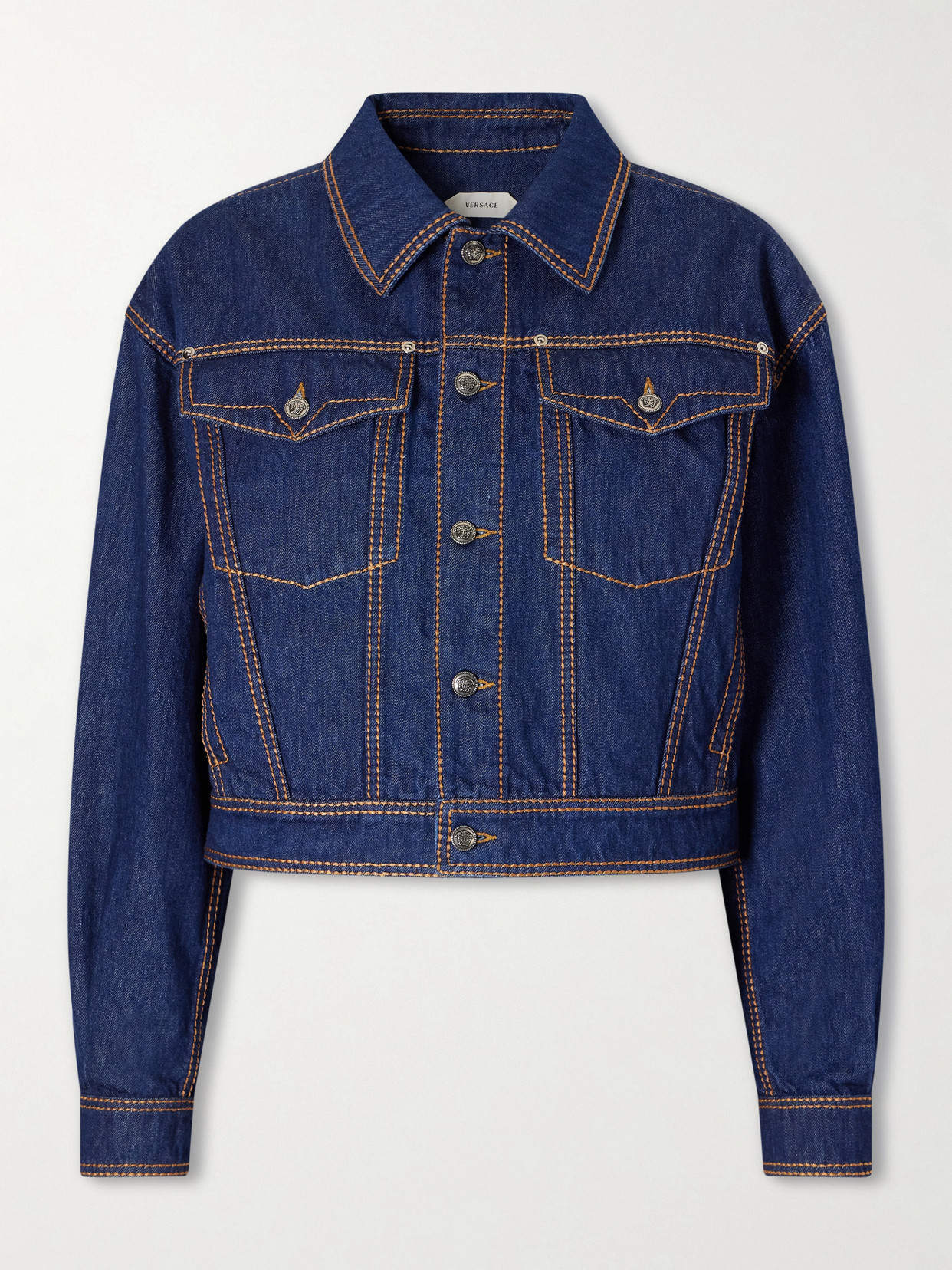 Versace Denim Cotton Jacket In Blue