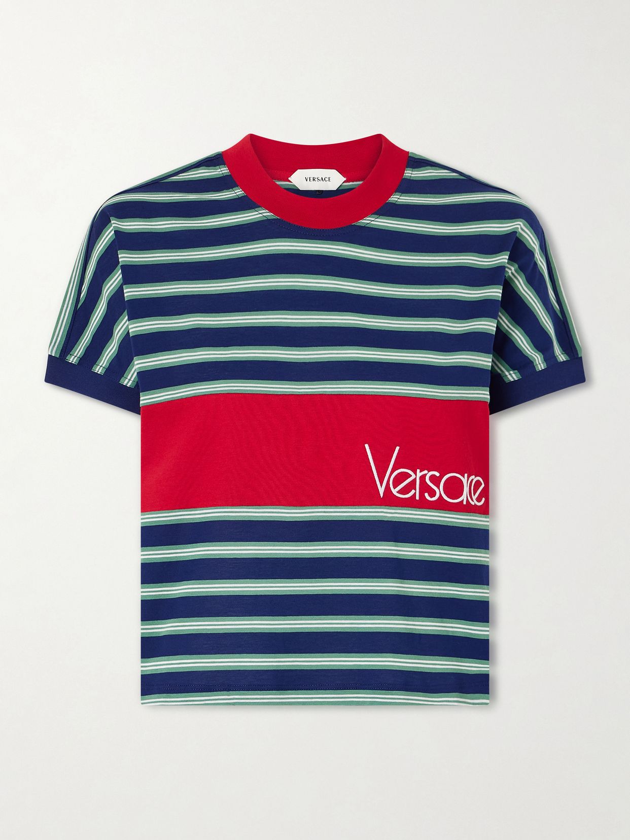 logo embroidered striped cotton jersey t shirt