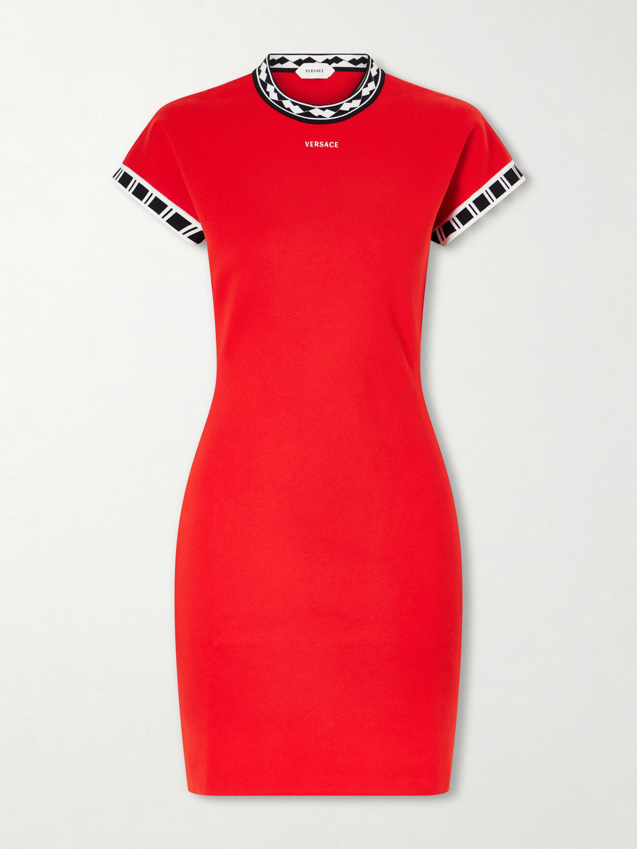 Versace Logo-embroidered Cotton Mini Dress In Red