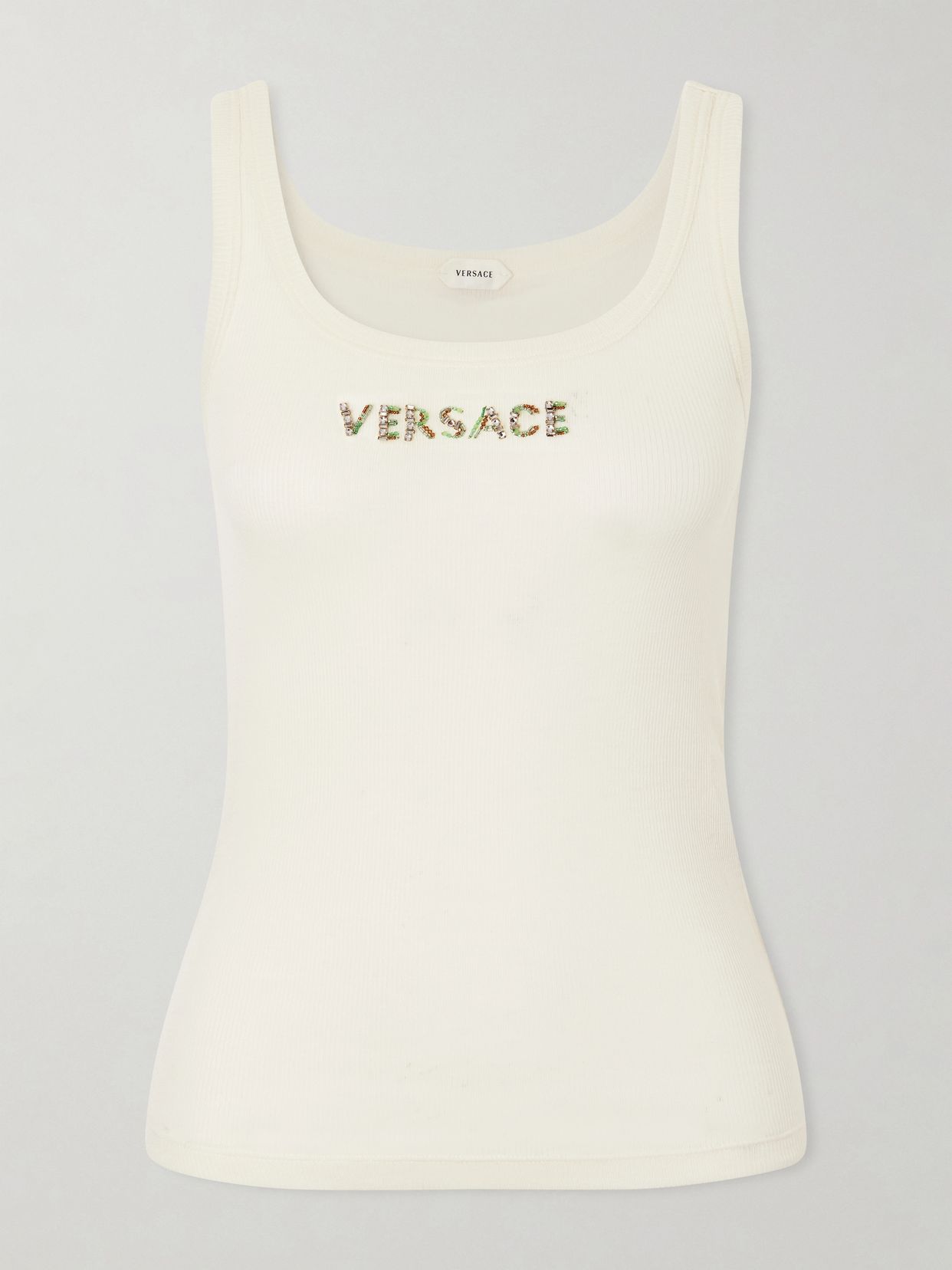 Crystal and bead-embellished logo-embroidered wool tank
