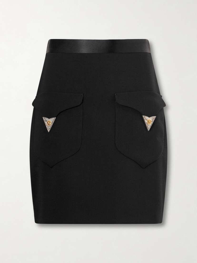 Versace Medusa-embellished Silk-trimmed Wool-blend Mini Skirt | Thumbnail 6