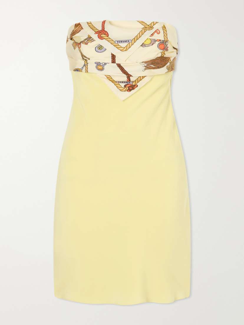 Strapless Printed Twill-trimmed Silk-crepe Mini Dress