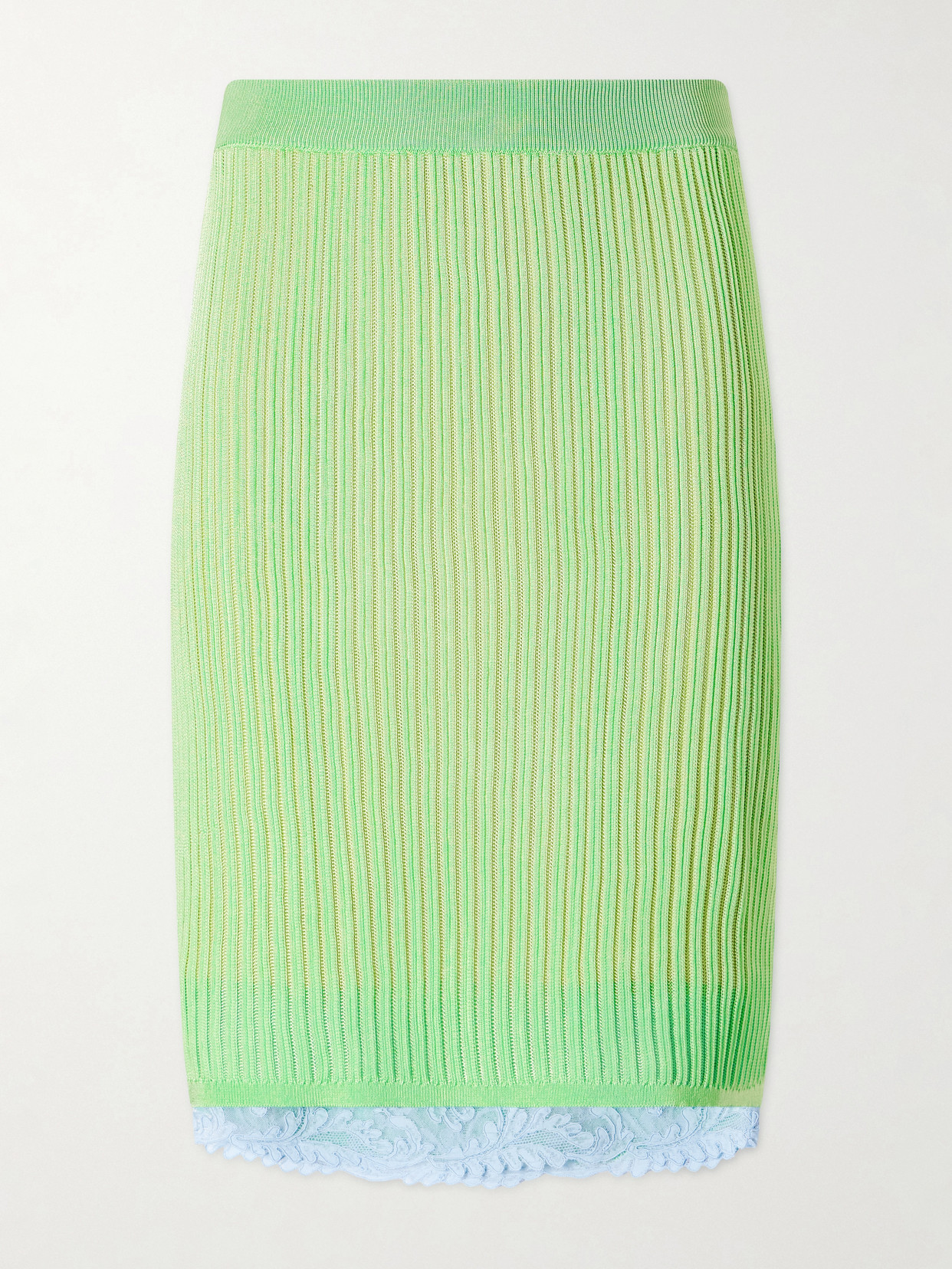 Lace-Trimmed Ribbed-Knit Midi Skirt