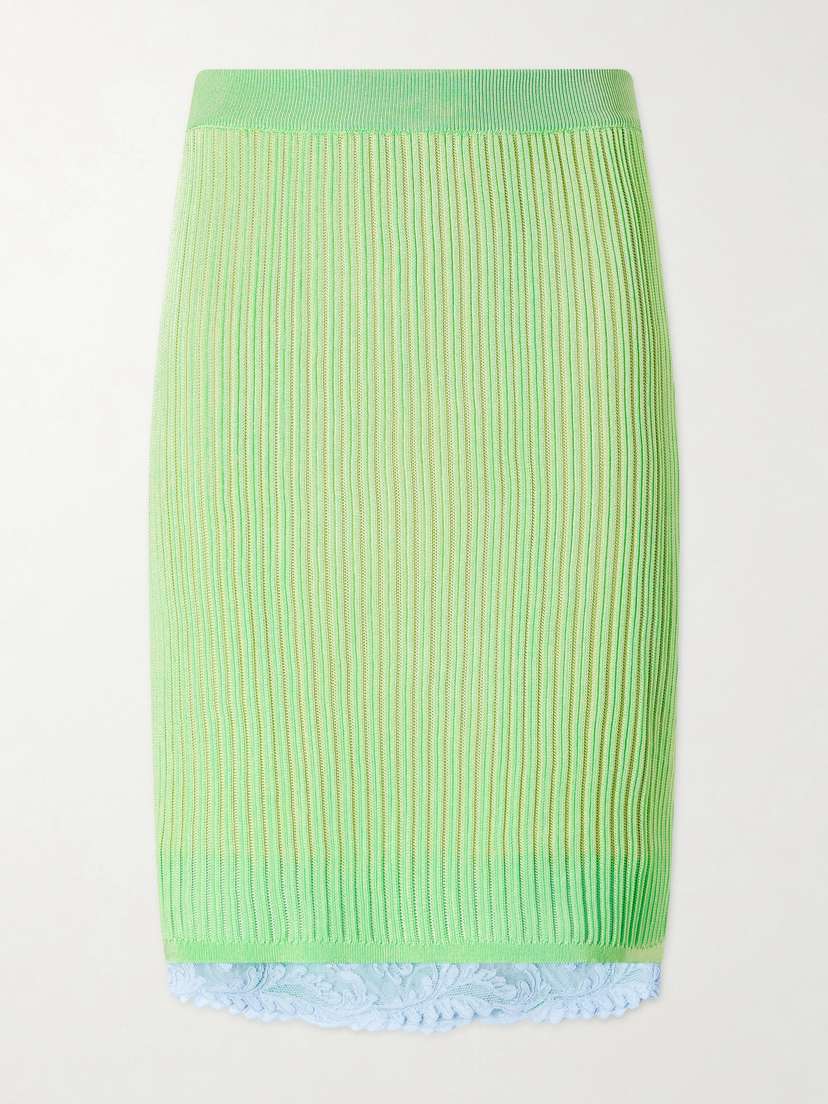 Versace Lace-trimmed Ribbed-knit Midi Skirt