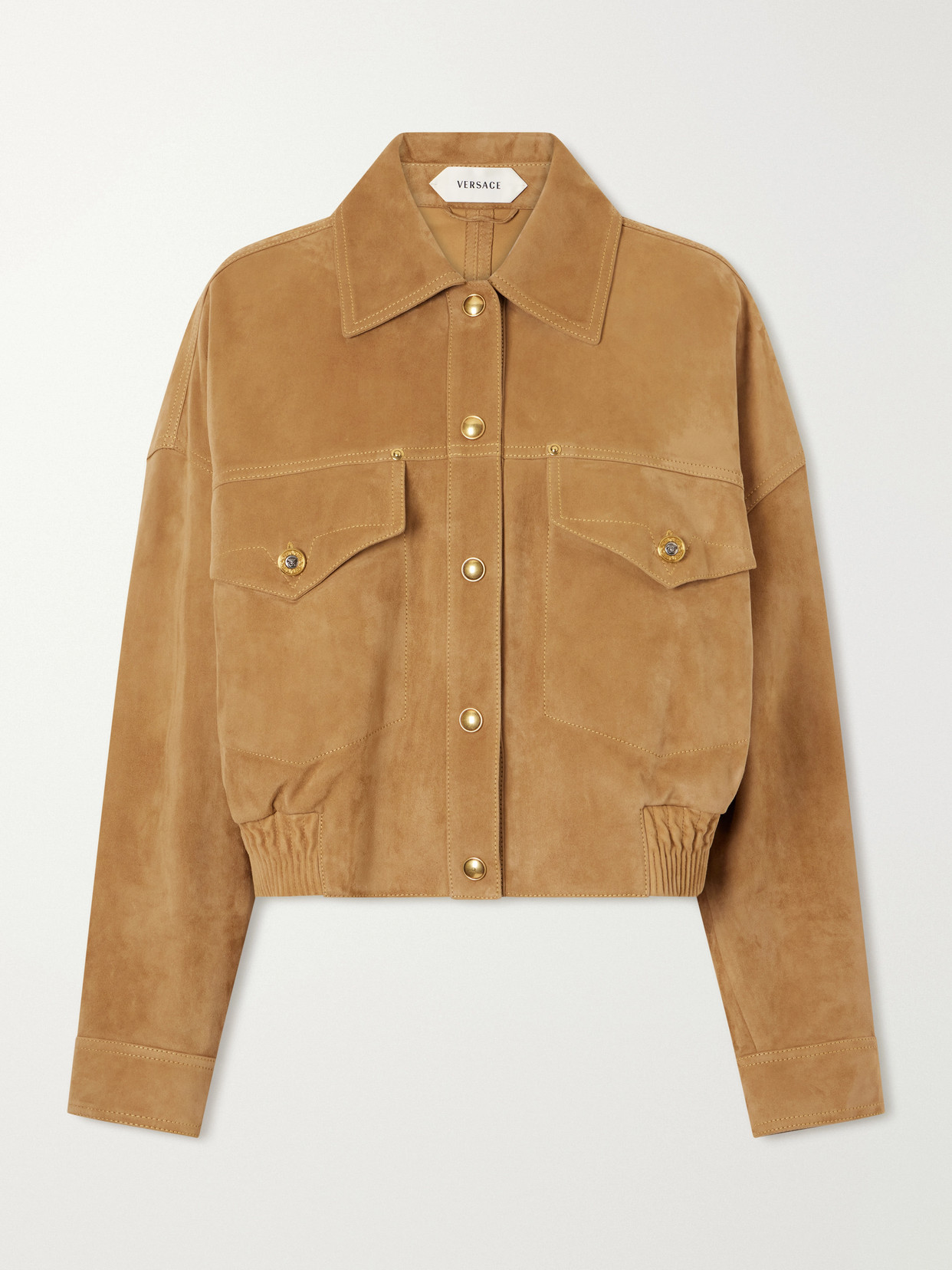 Versace Suede Blouson Jacket In Brown