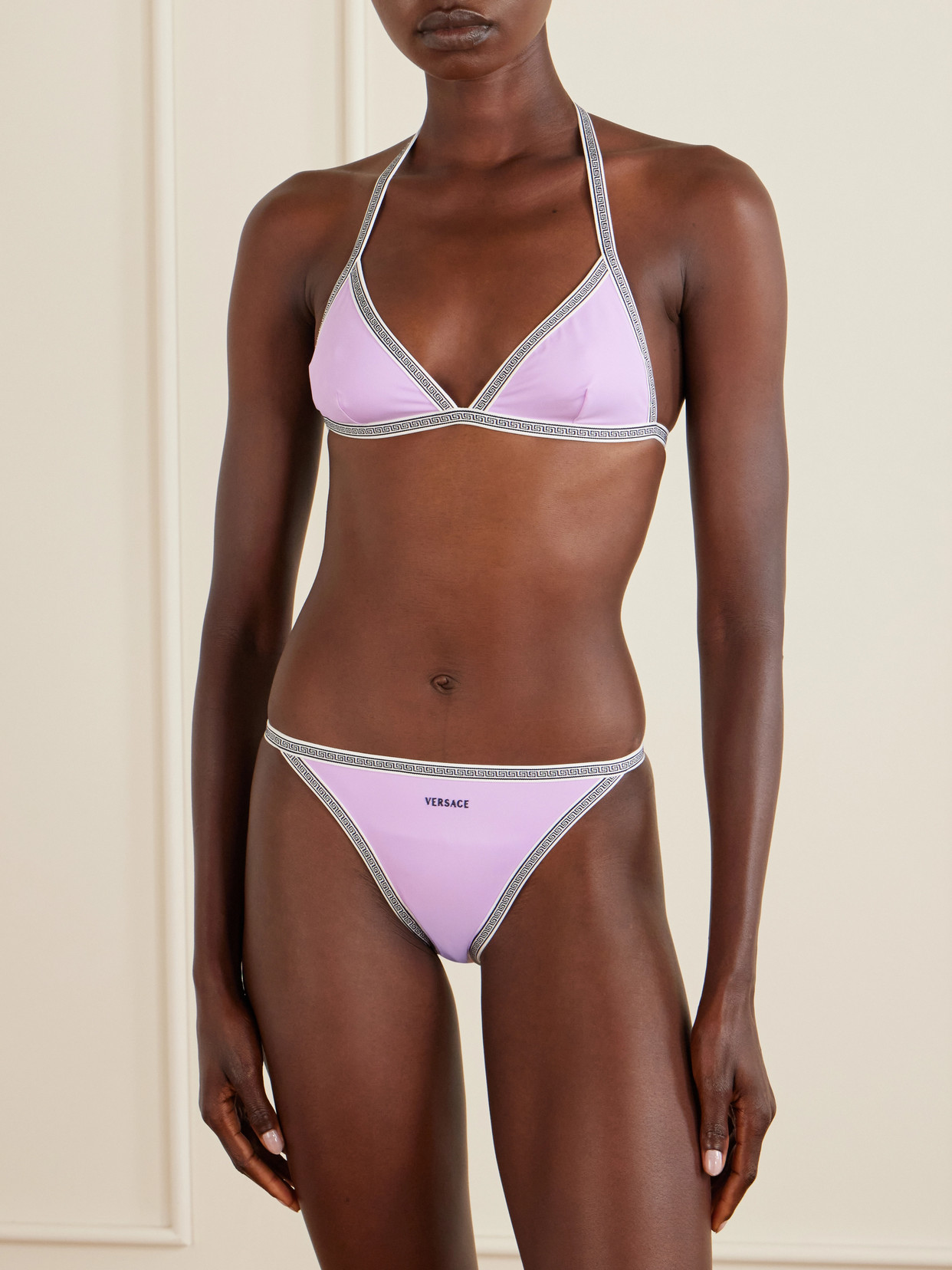 Versace Greca-embroidered Bikini Briefs In Multi