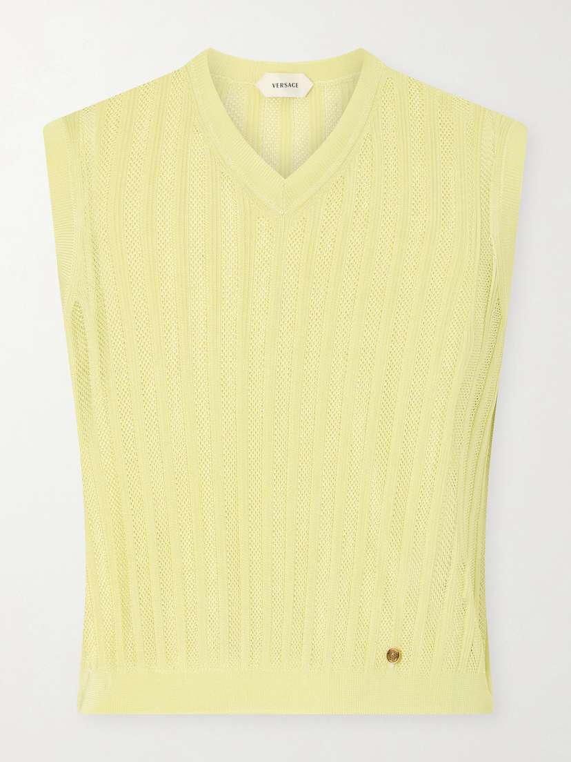 Versace Medusa-embellished Ribbed Mesh Vest