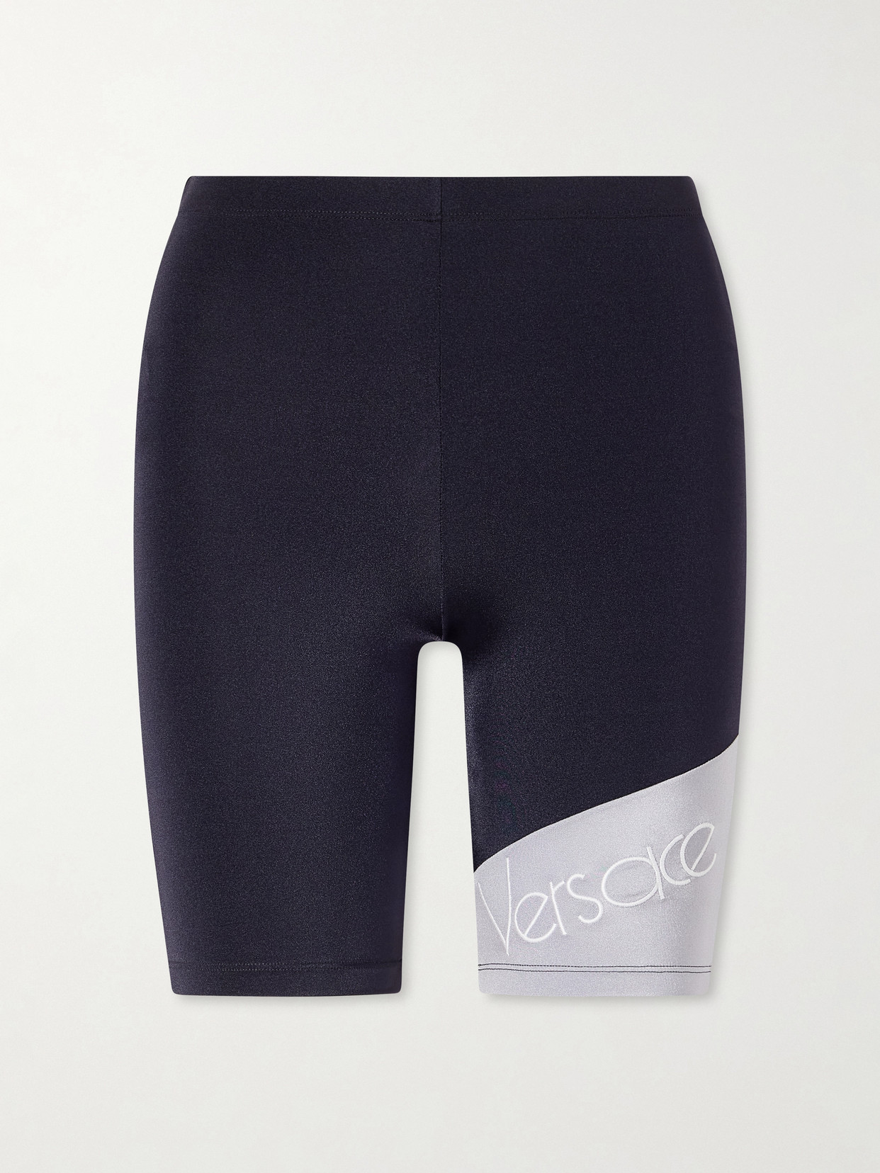 Versace Logo-embroidered Stretch-jersey Shorts In Black