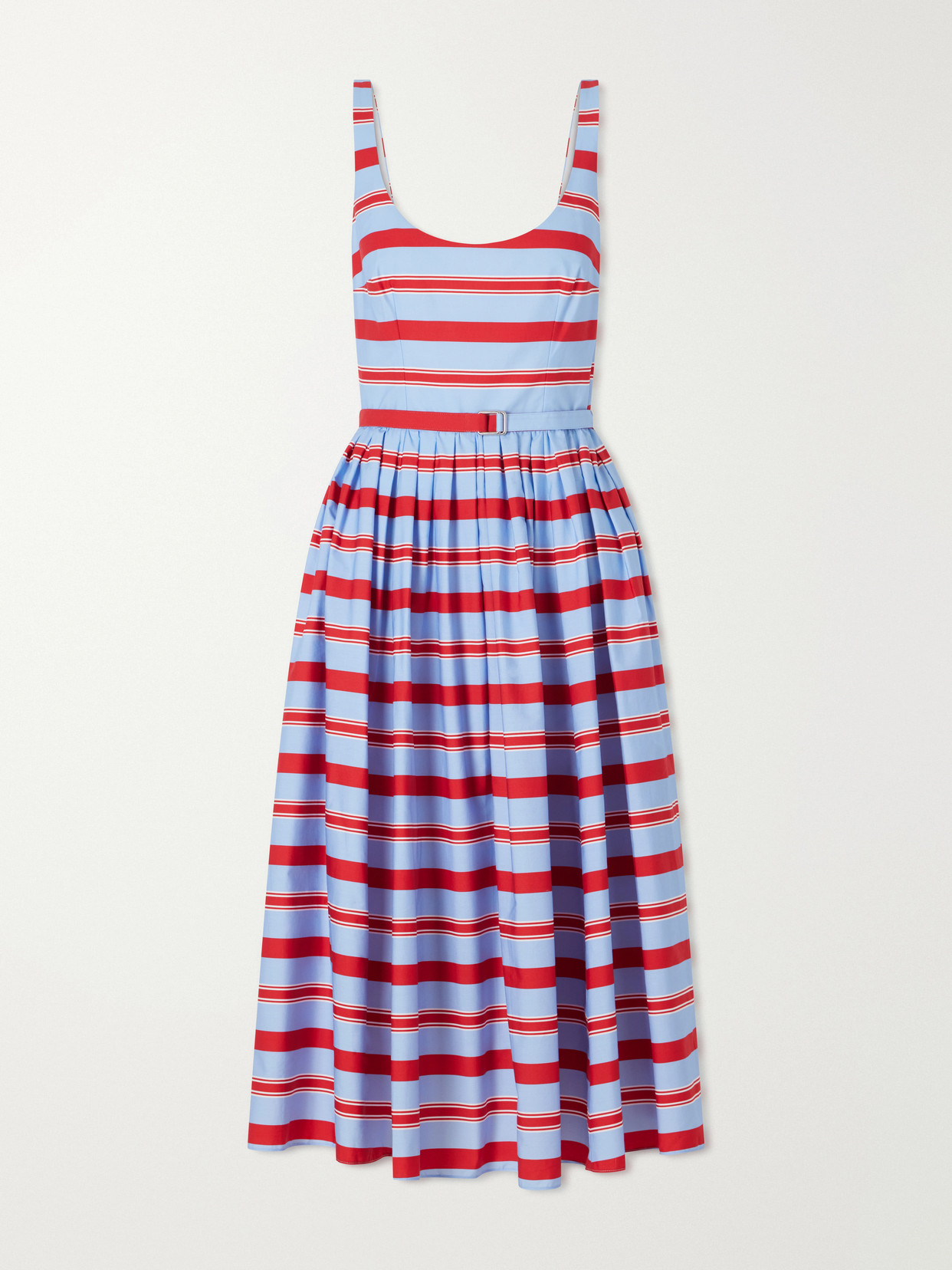 Emilia Wickstead Eglantine Belted Striped Cotton Midi Dress In Blue
