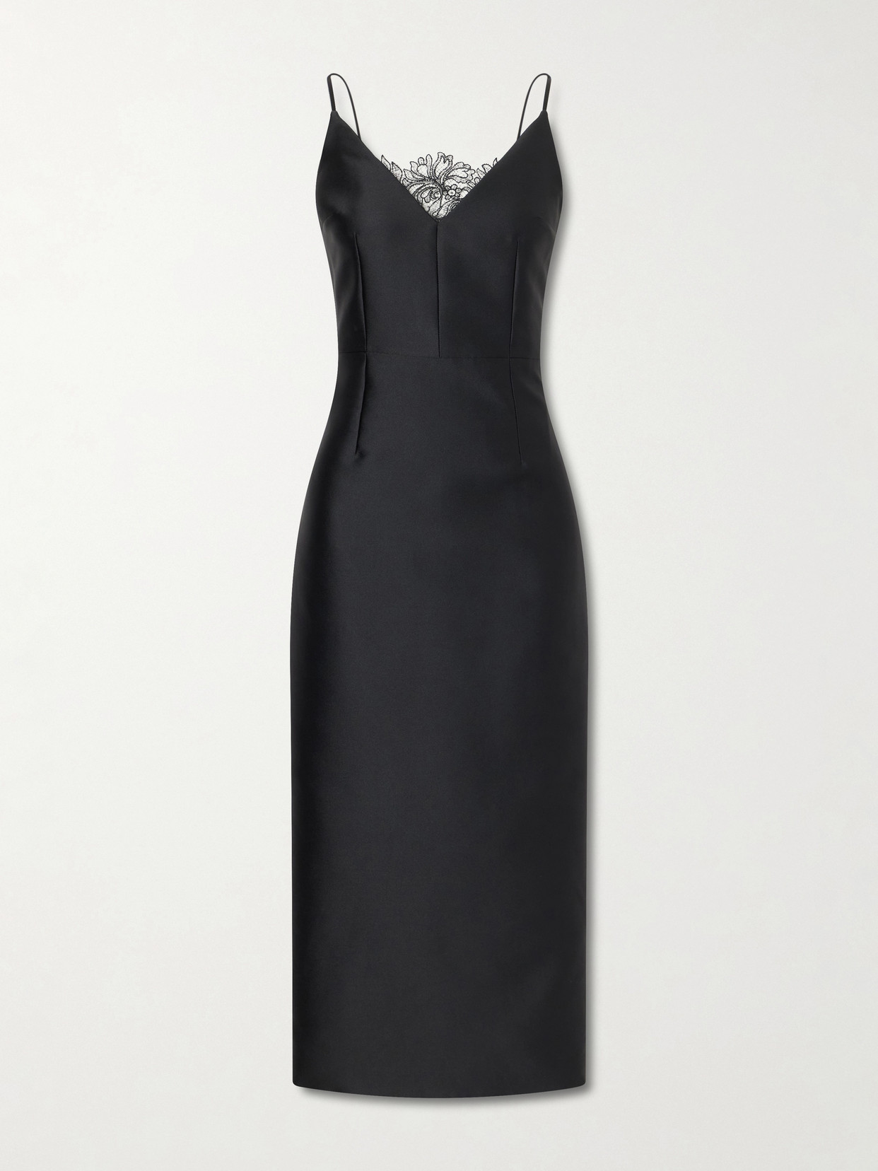 Emilia Wickstead + Manolo Blahnik Libera Lace-trimmed Cady Midi Dress In Black