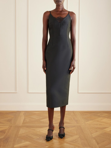Emilia Wickstead + Manolo Blahnik Libera lace-trimmed cady midi dress