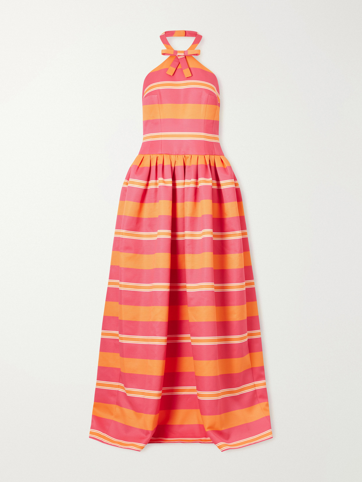 Emilia Wickstead Striped Bow-detailed Striped Taffeta Halterneck Gown In Pink