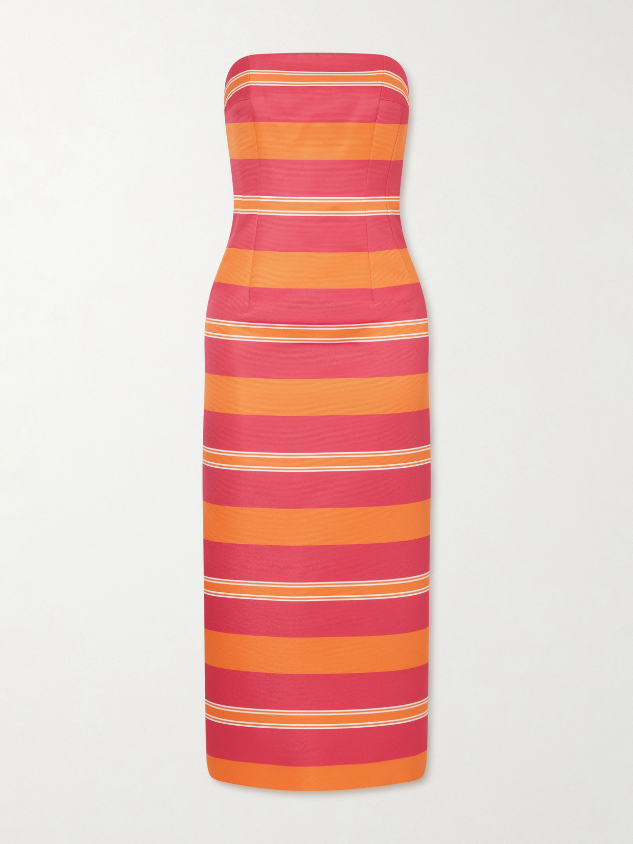 Emilia Wickstead + Manolo Blahnik Leila Striped Taffeta-faille Midi Dress In Pink