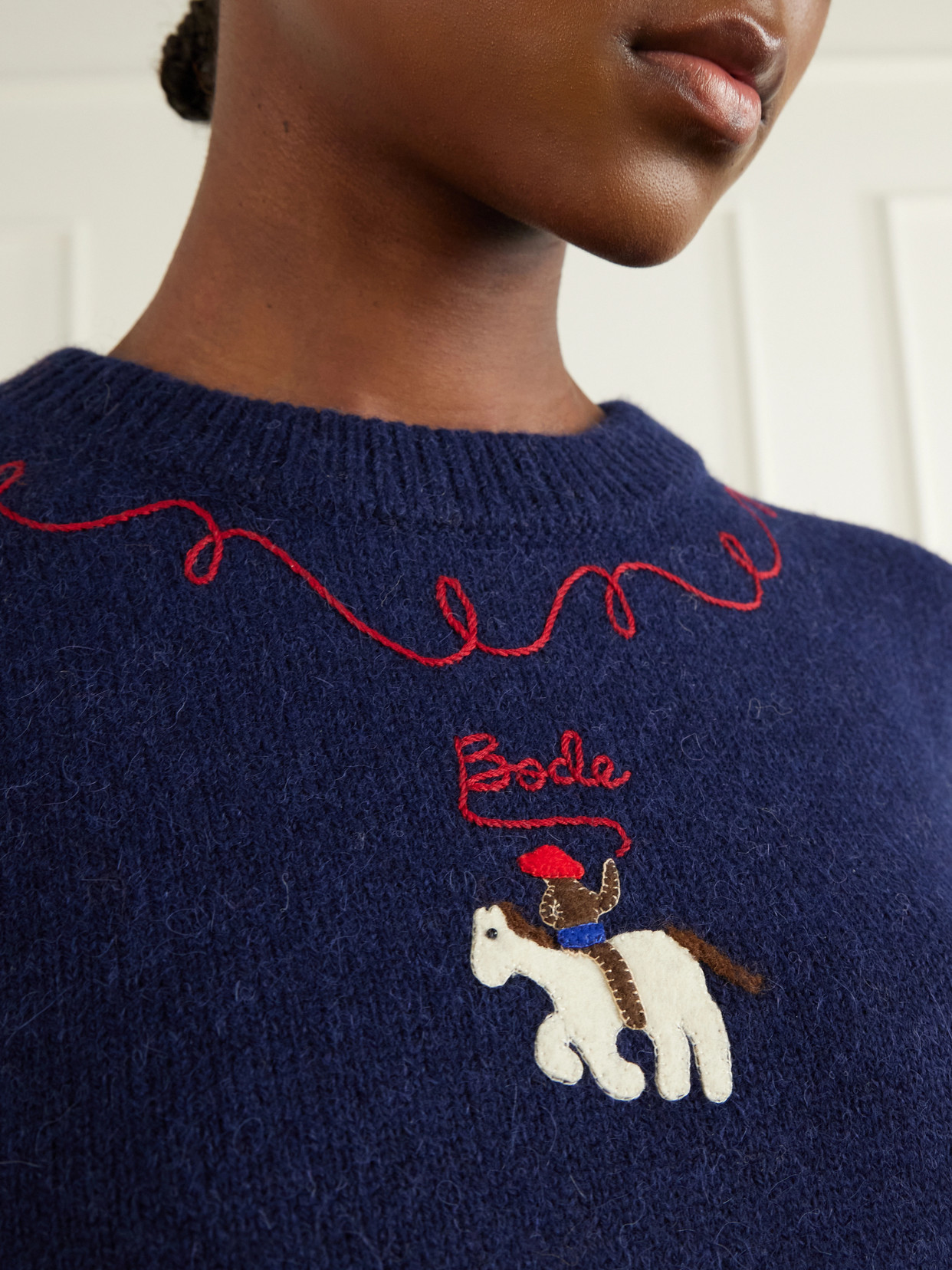 Cowboy Embroidered Appliquéd Alpaca And Merino Wool-Blend Sweater