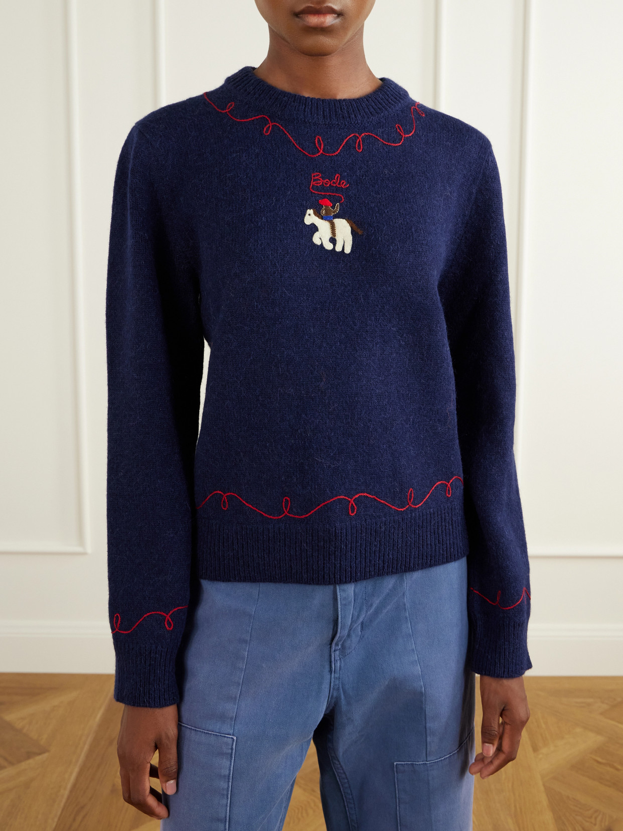 Cowboy Embroidered Appliquéd Alpaca And Merino Wool-Blend Sweater