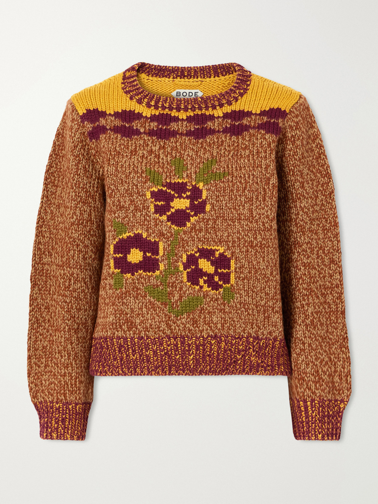 Bode Desert Rose Intarsia-knit Wool Sweater In Brown