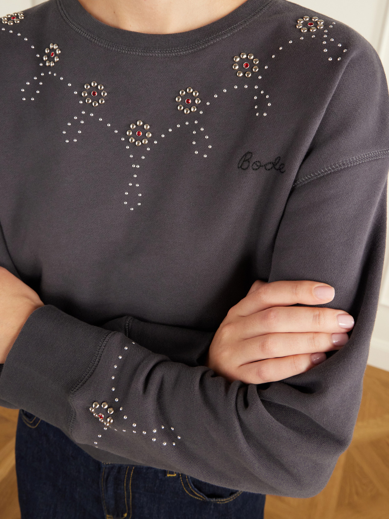 Studded Embellished Cotton-Jersey Sweatshirt
