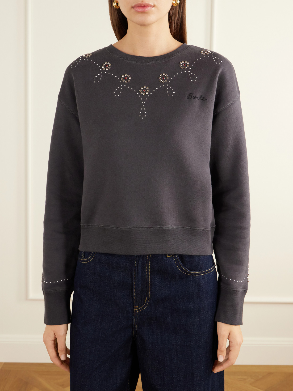 Studded Embellished Cotton-Jersey Sweatshirt
