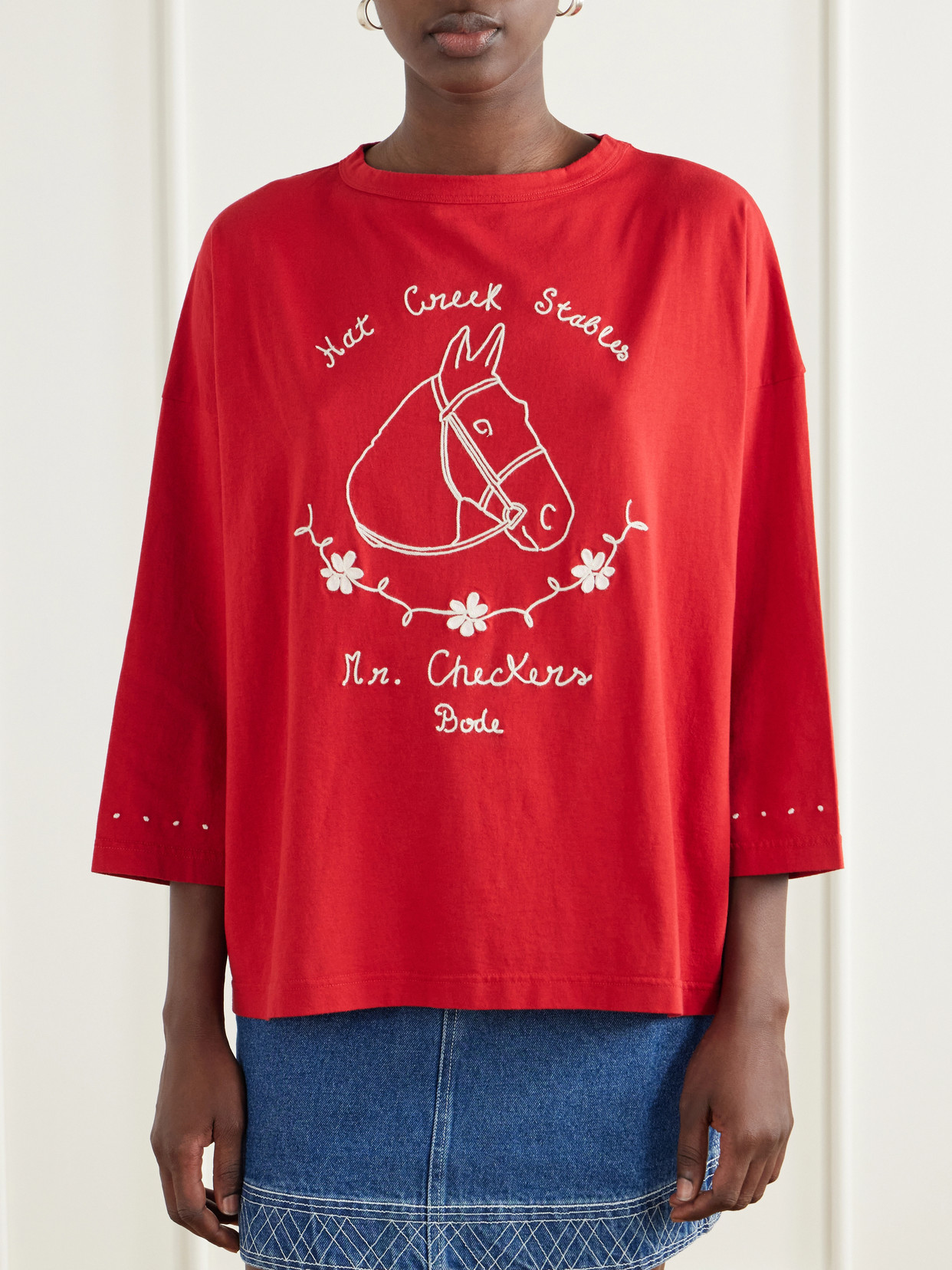 Bode Stables Embroidered Cotton-jersey T-shirt In Multi