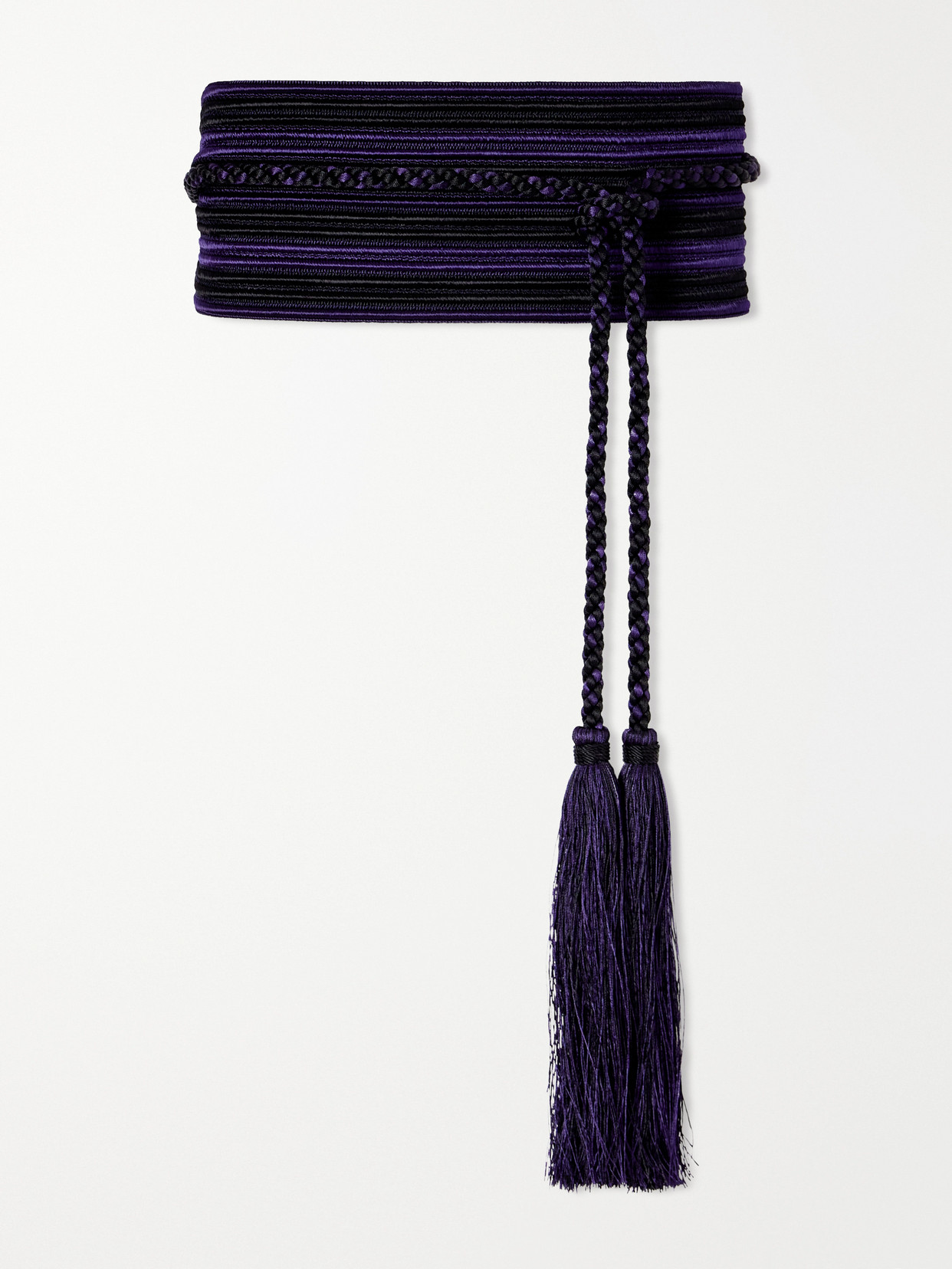 Le Sundial Vesper Tasseled Striped Cord Belt In Black