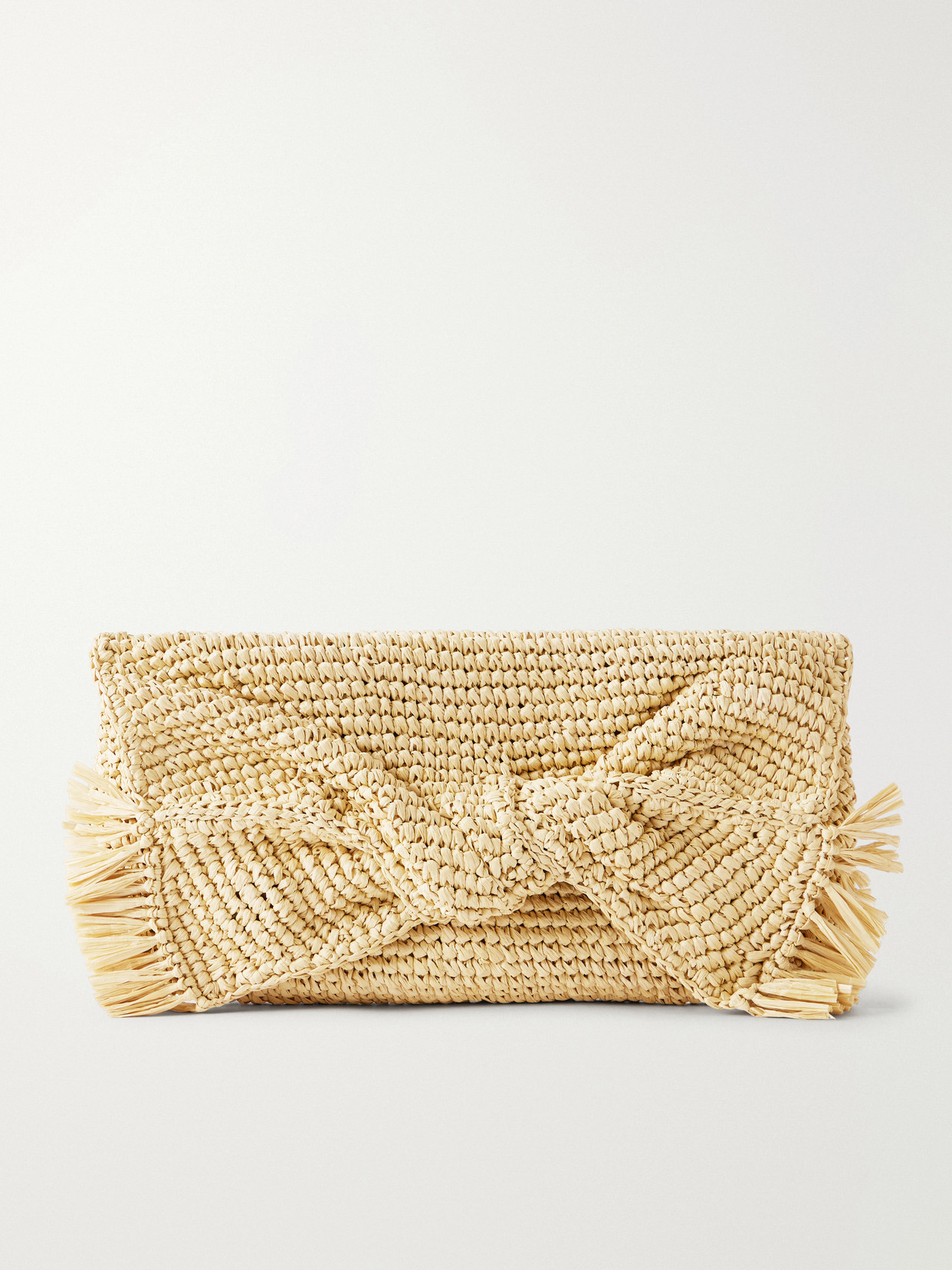 Anya Hindmarch Bow Leather-trimmed Raffia Clutch In Neutrals