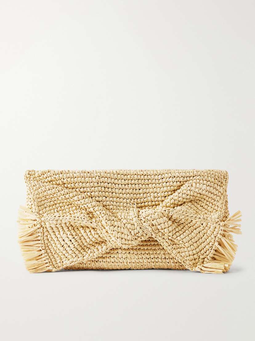 Anya Hindmarch Bow Leather-trimmed Raffia Clutch