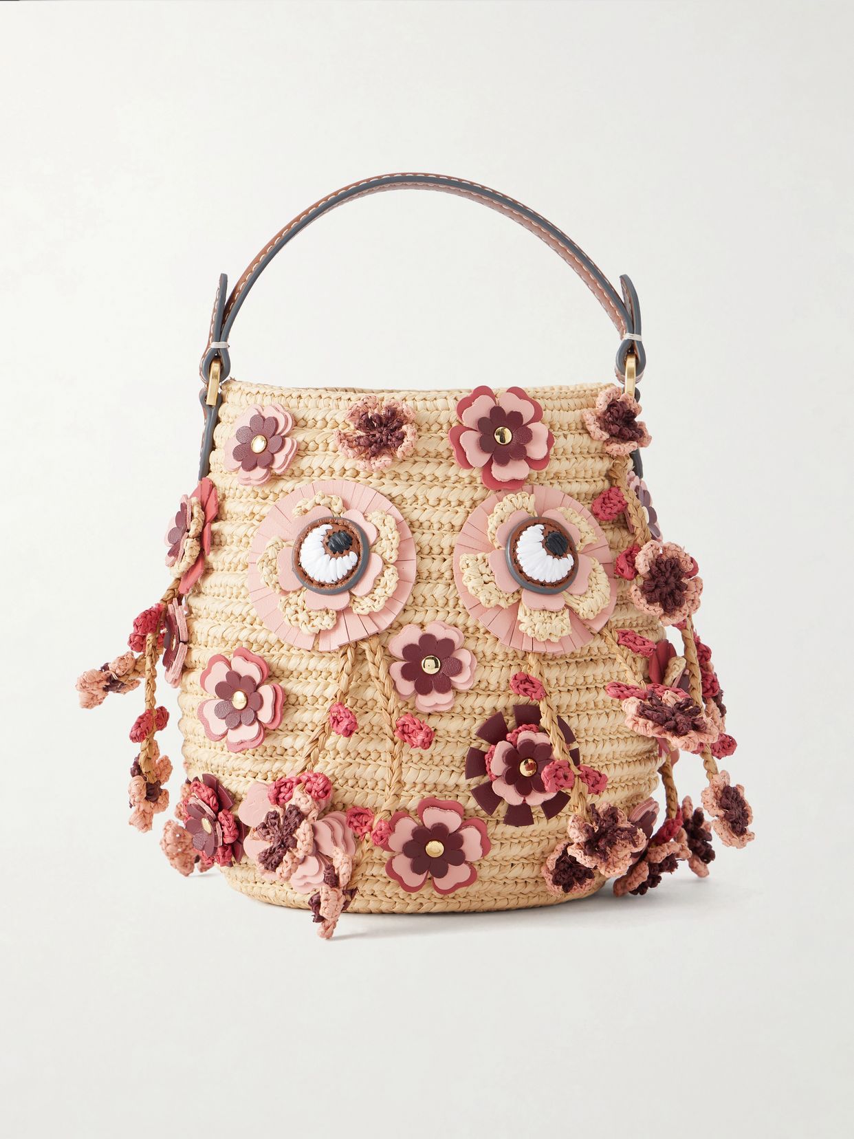Blossom Creature embellished raffia mini bag
