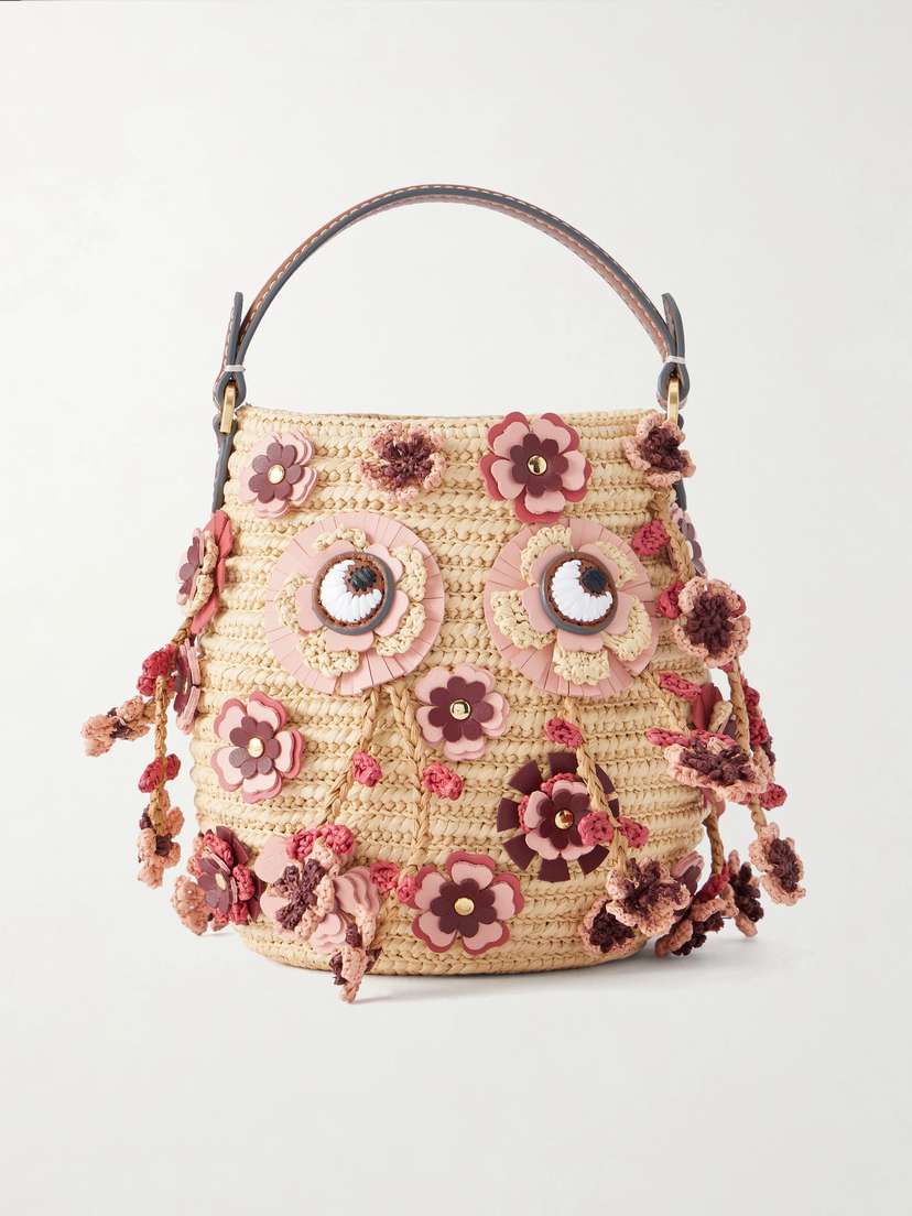 Anya Hindmarch Blossom Creature Embellished Raffia Mini Bag