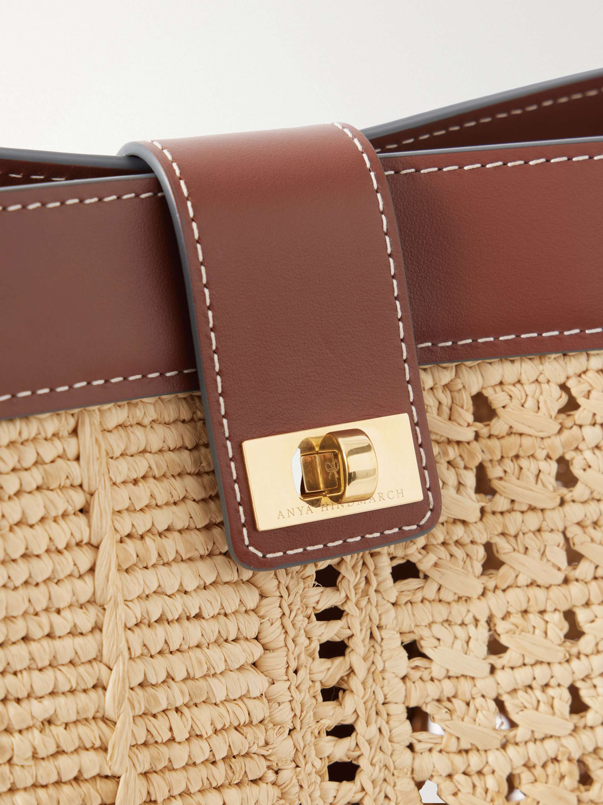 ANYA HINDMARCH Leather-trimmed raffia crossbody bag | NET-A-PORTER