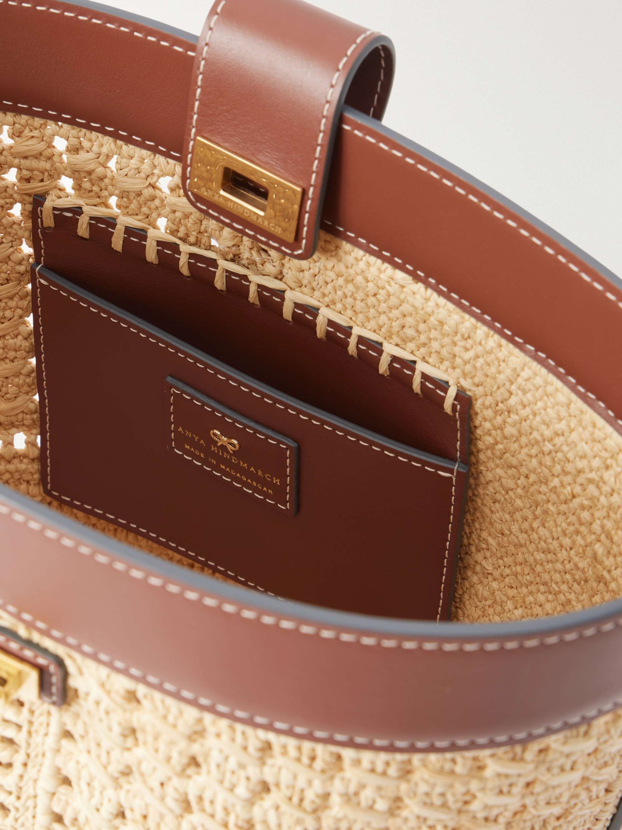 ANYA HINDMARCH Leather-trimmed raffia crossbody bag | NET-A-PORTER