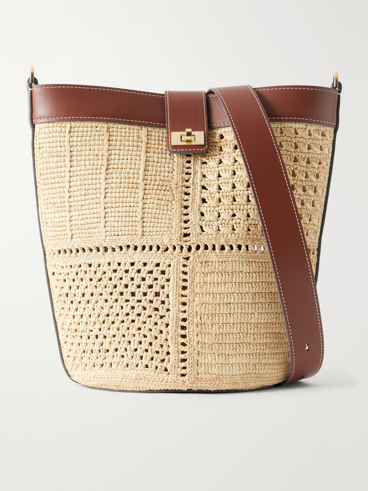 Anya Hindmarch Leather-trimmed Raffia Crossbody Bag In Neutrals