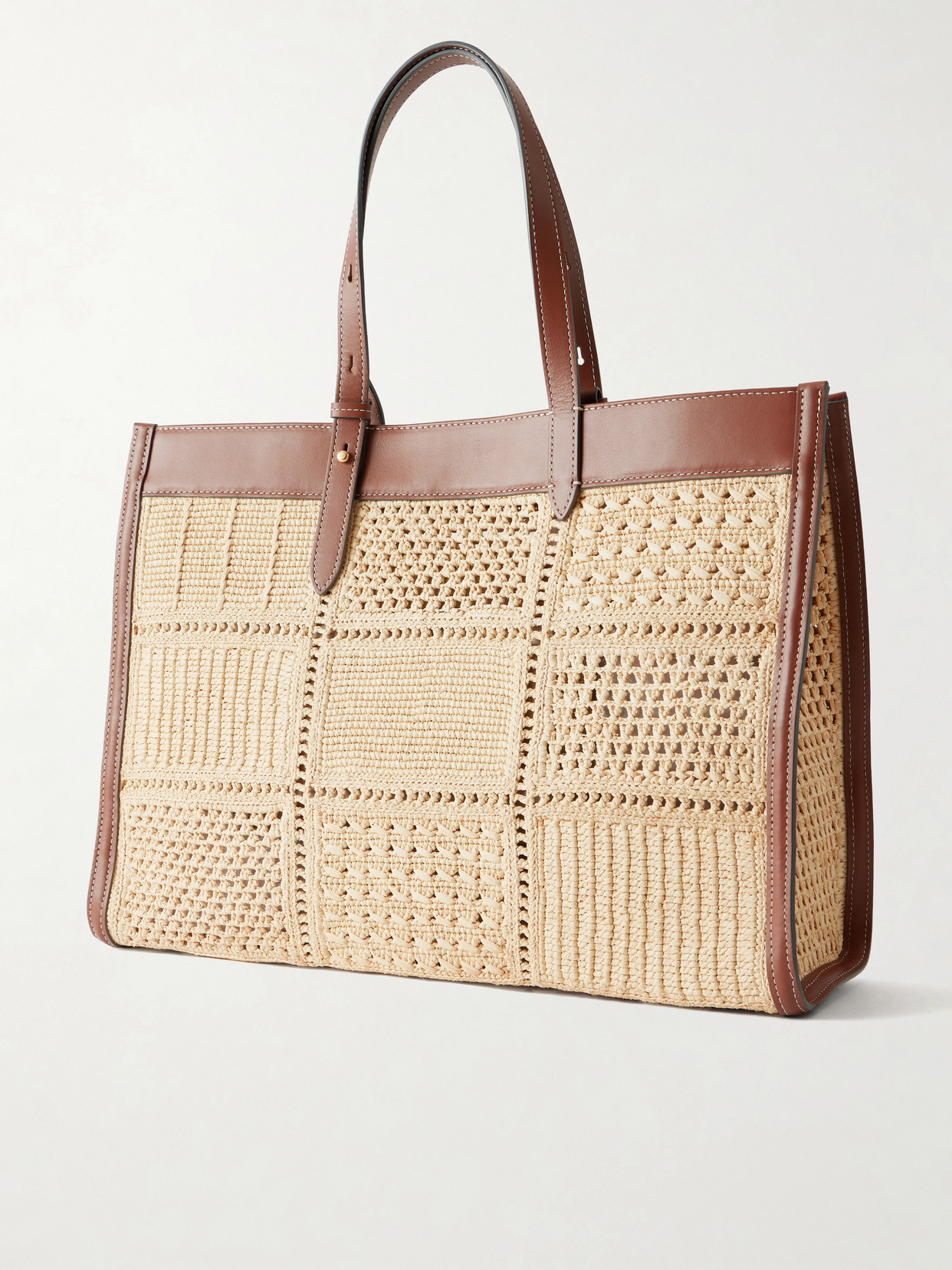 Mortimer Leather-Trimmed Woven Raffia Tote