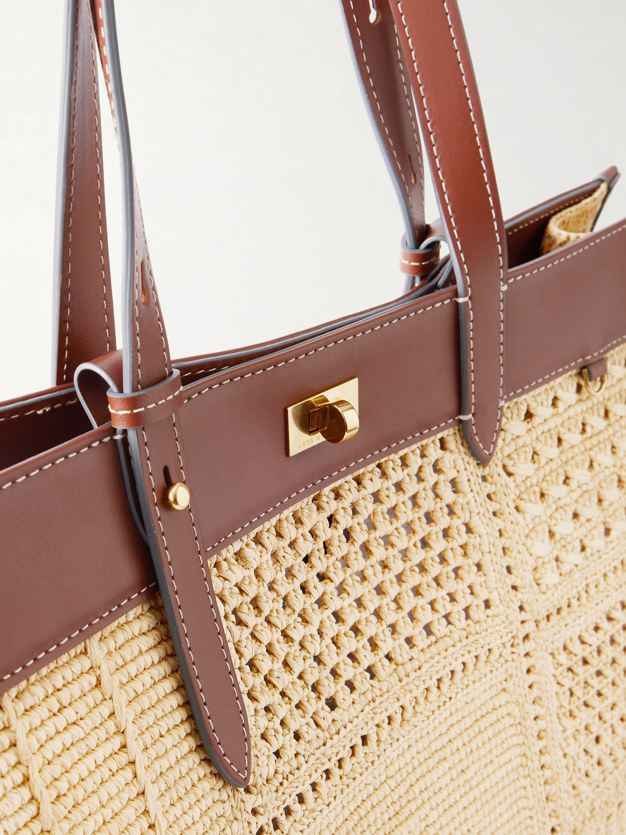 Mortimer Leather-Trimmed Woven Raffia Tote