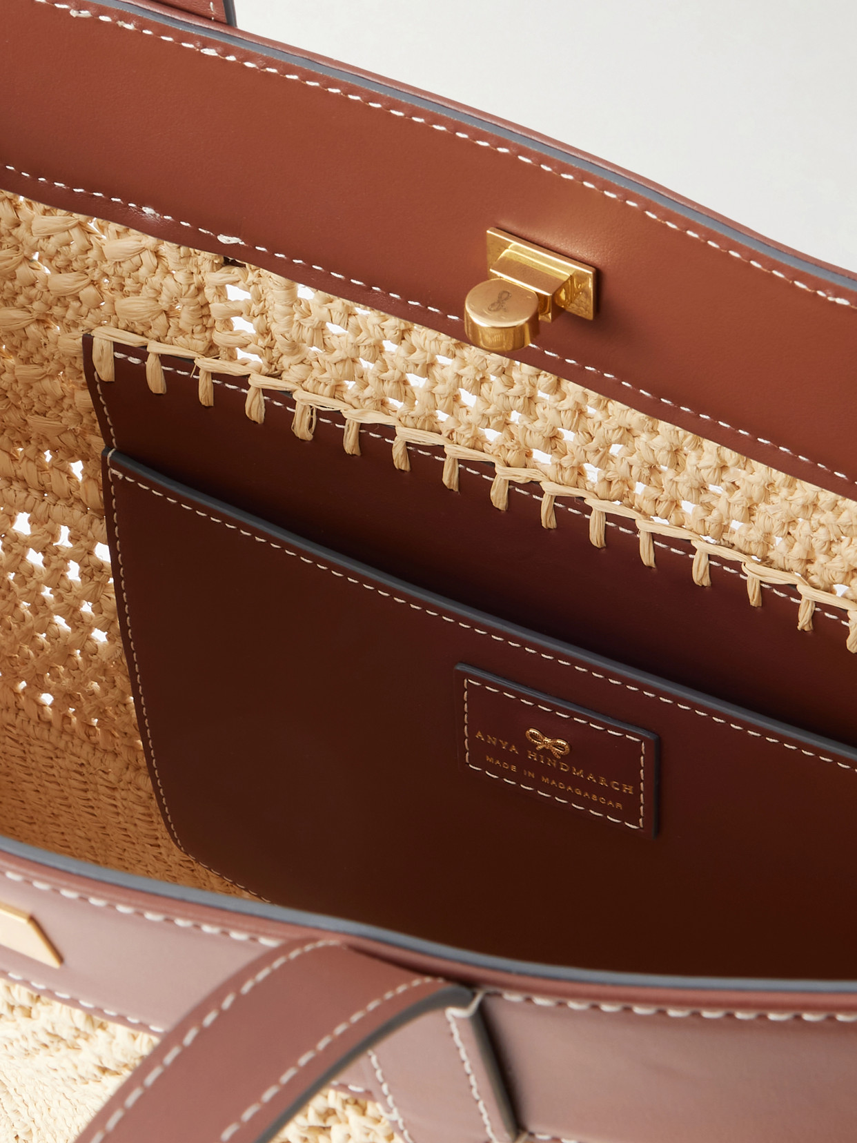 Mortimer Leather-Trimmed Woven Raffia Tote