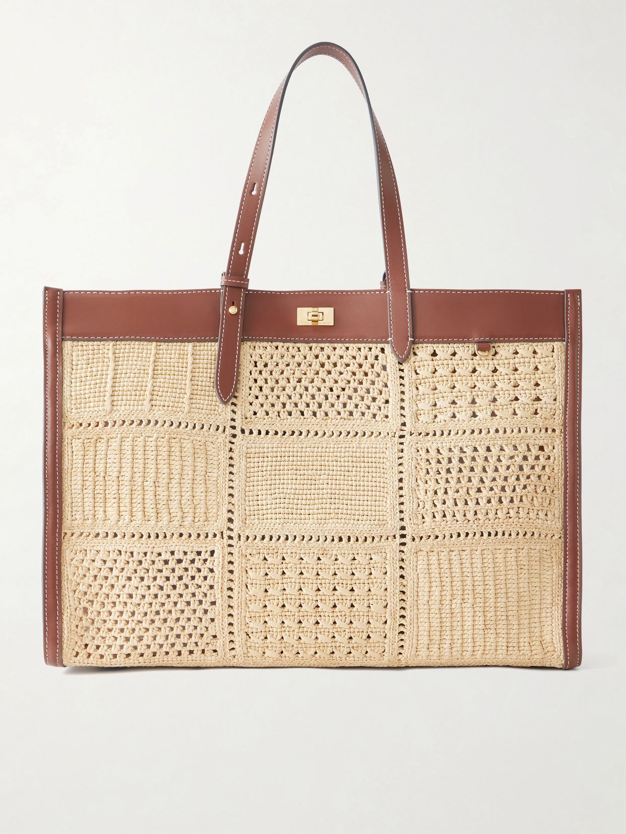 Mortimer leather-trimmed woven raffia tote
