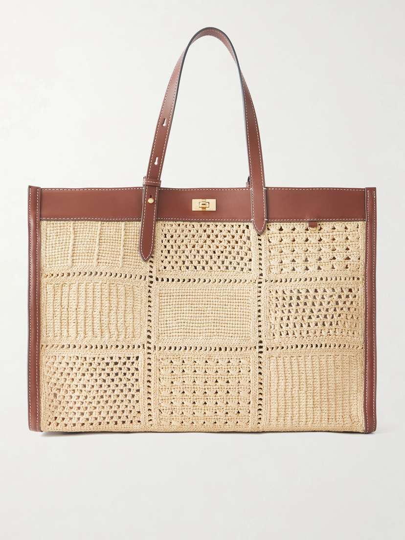 Anya Hindmarch Mortimer Leather-trimmed Woven Raffia Tote