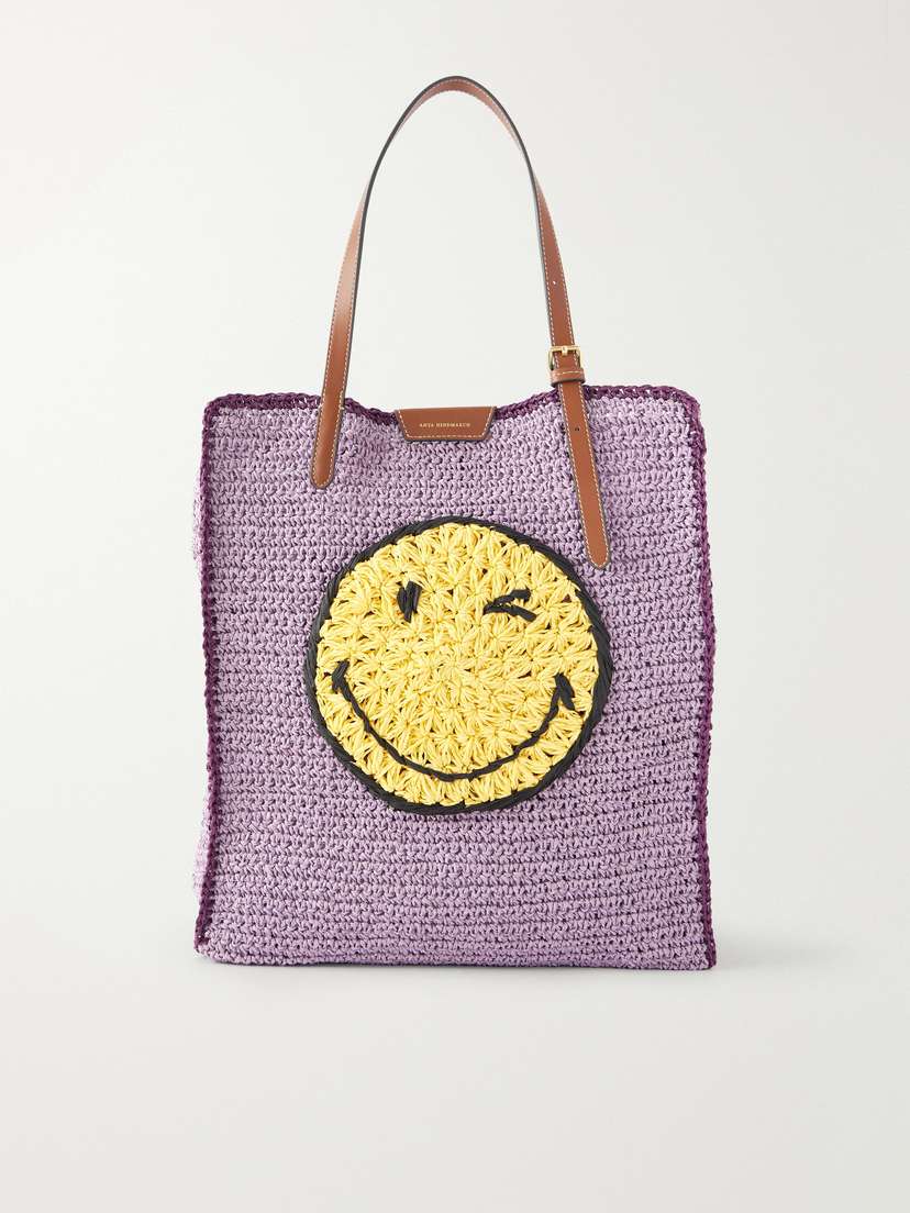 Anya Hindmarch Wink Leather-trimmed Raffia Tote | Thumbnail 7