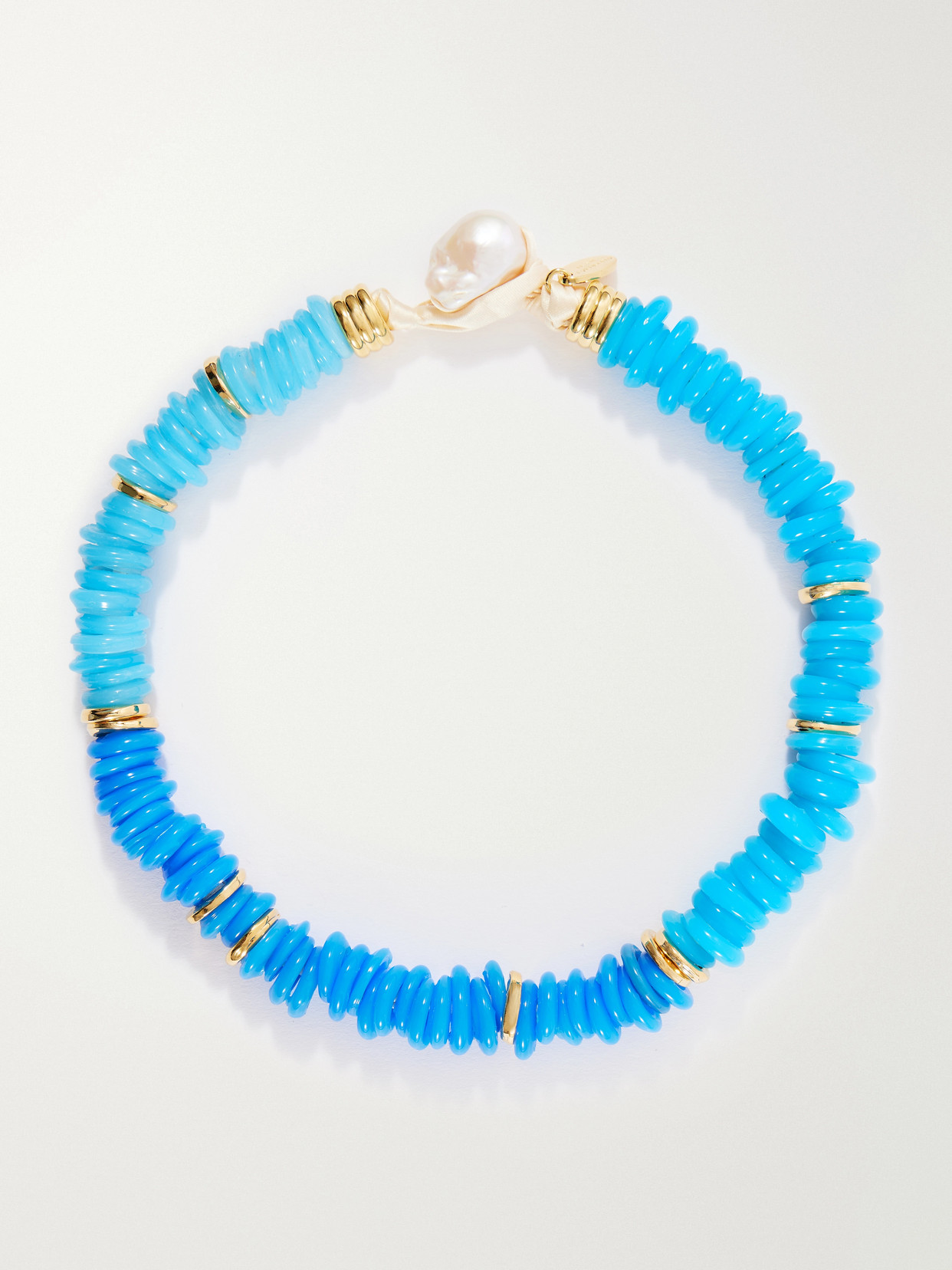 Lizzie Fortunato Lita Gold-plated Quartz, Pearl And Cord Beaded Necklace In Blue