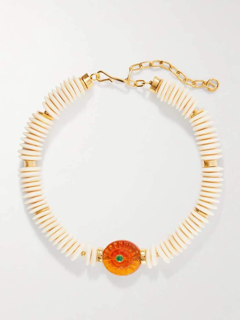 Lizzie Fortunato Marisol Gold-plated Bone, Glass And Chrysoprase Beaded Necklace
