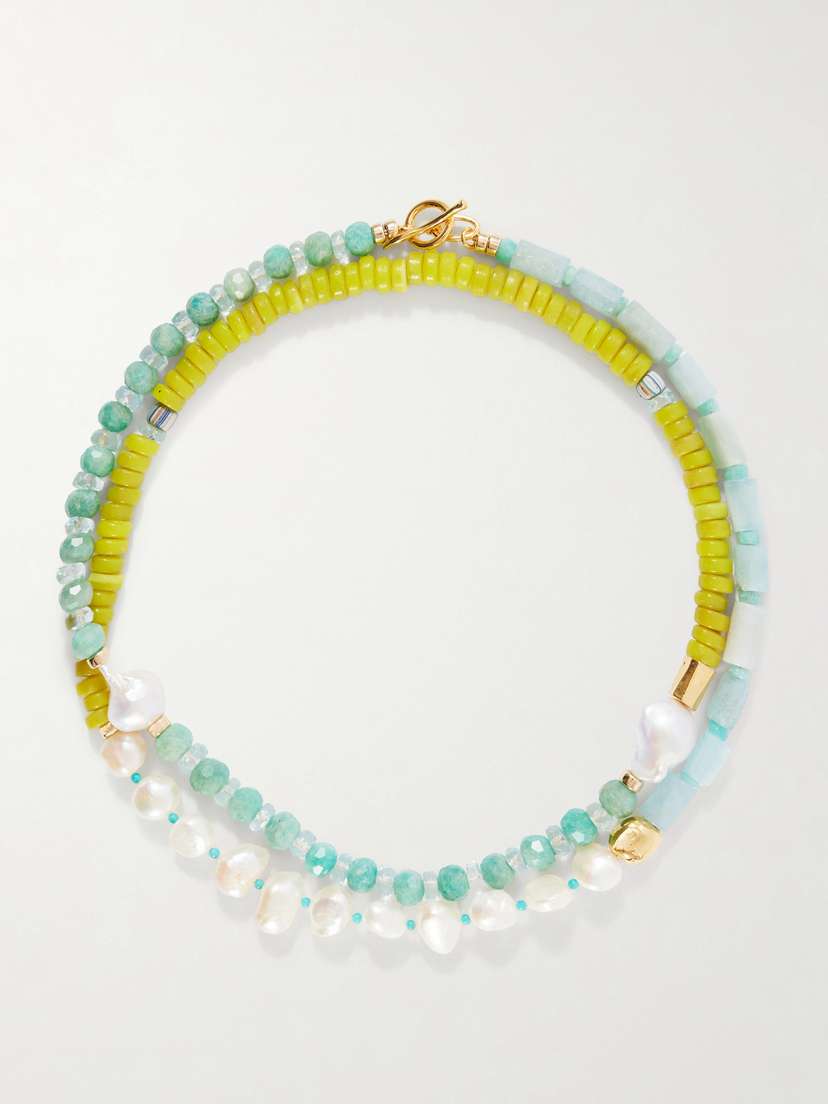 Lizzie Fortunato Cabana Gold-plated Multi-stone, Glass And Pearl Beaded Necklace