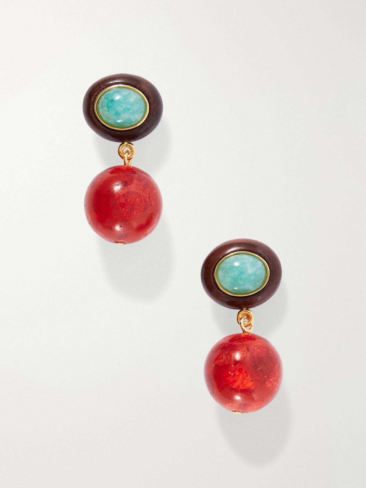 Lizzie Fortunato Laurel Gold-plated Amazonite, Cornelian And Wood Earrings In Multi