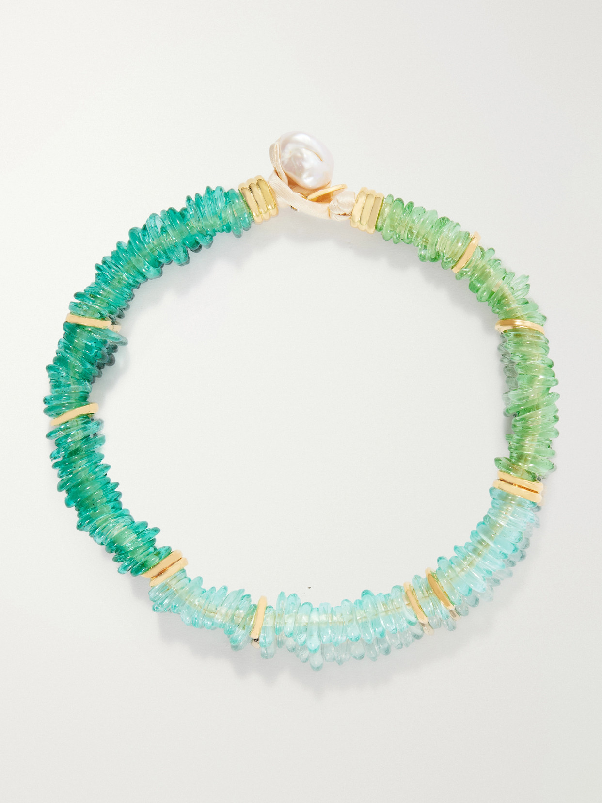 Lizzie Fortunato Lita Gold-plated Quartz And Pearl Beaded Necklace In Green